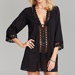 La Blanca Black Crochet Tunic Cover Up - Size M